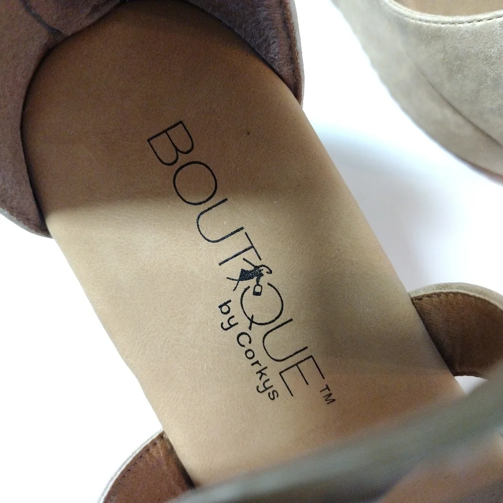 Corkys Beige Leopard Print Wedge Sandals